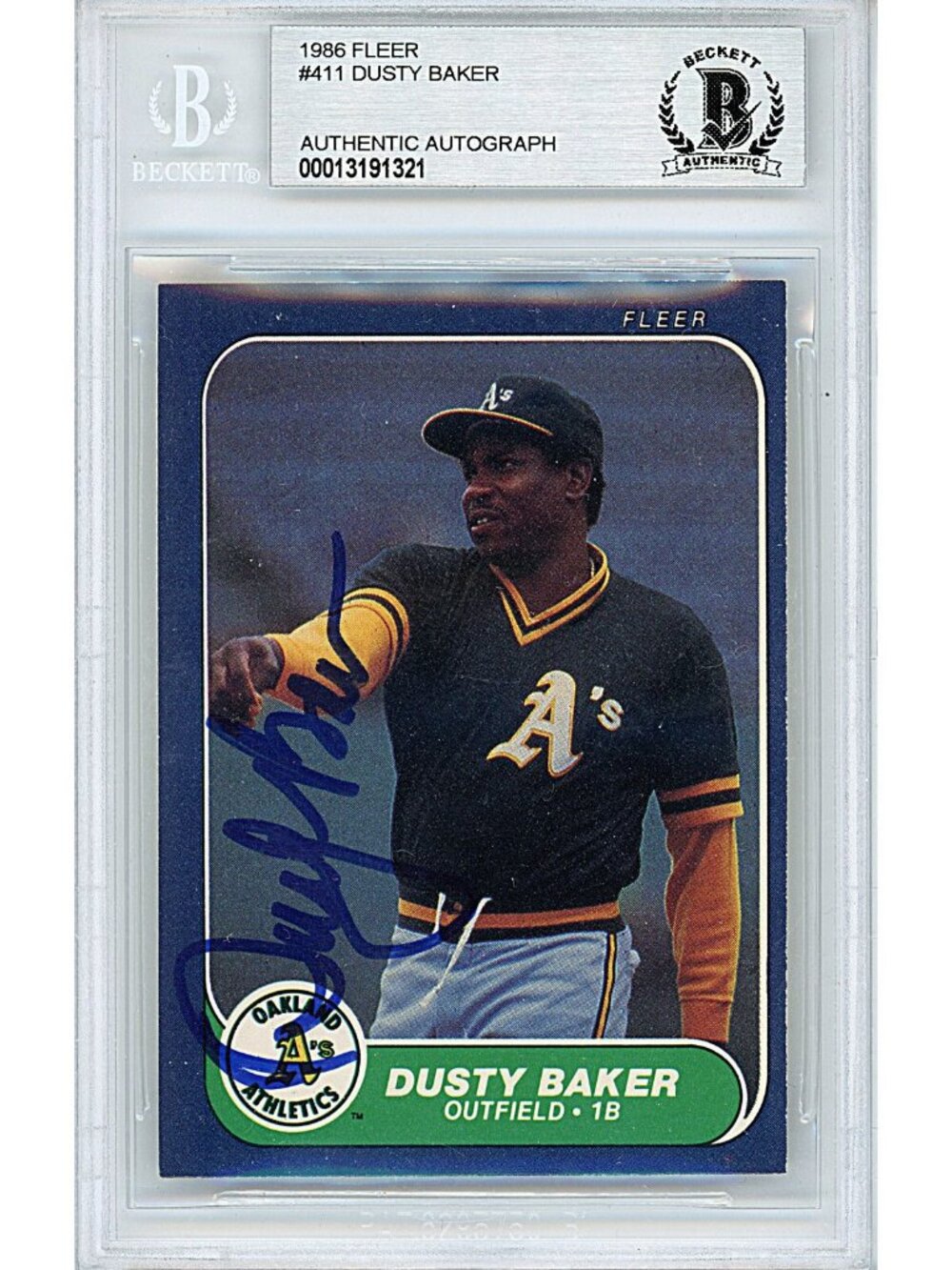 Dusty Baker Signed 1986 Fleer #411 Oakland A's Beckett BAS Slabbed MLB Auto
